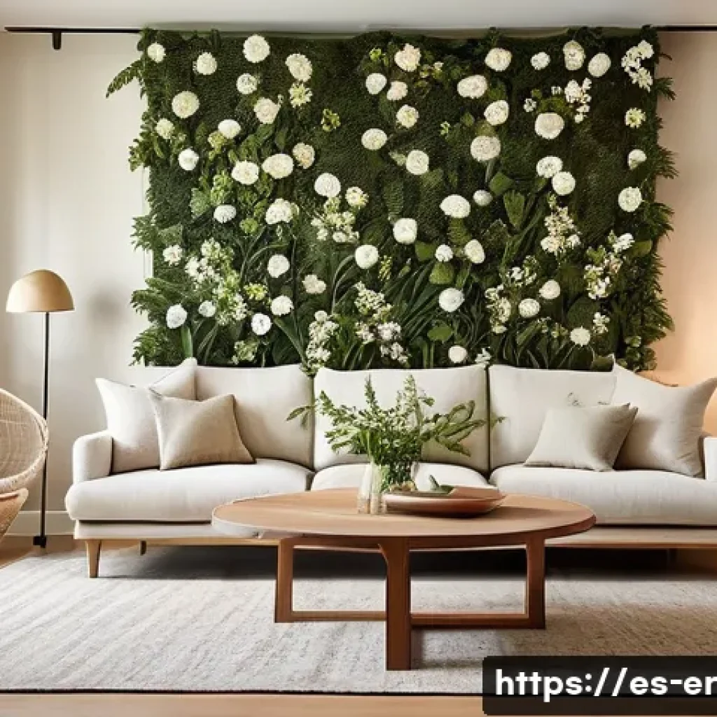 리빙월을 위한 벽 장식 아이디어 - **Prompt:** A modern, cozy living room bathed in soft, warm light. The main wall features a luxuriou...