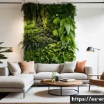 Home 22 리빙월을 활용한 공간 분리 아이디어 - **A wide shot of a spacious, modern living room bathed in soft, natural daylight, featuring a promin...