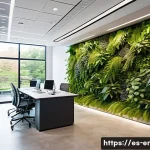 Home 20 리빙월과 상호 작용 디자인 - A modern office interior featuring an interactive living green wall embedded with motion sensors and...