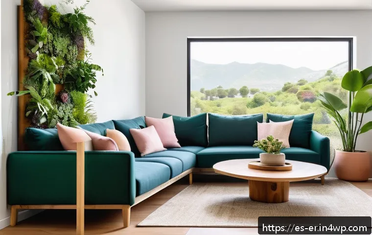 리빙월과 성격에 따른 디자인 선택 - A vibrant vertical garden wall inside a modern Spanish living room, featuring a harmonious blend of ...